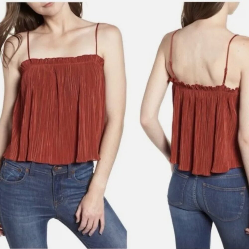 Madewell Rust Orange Nicole Pleated Ruffle Tank, Size XL
